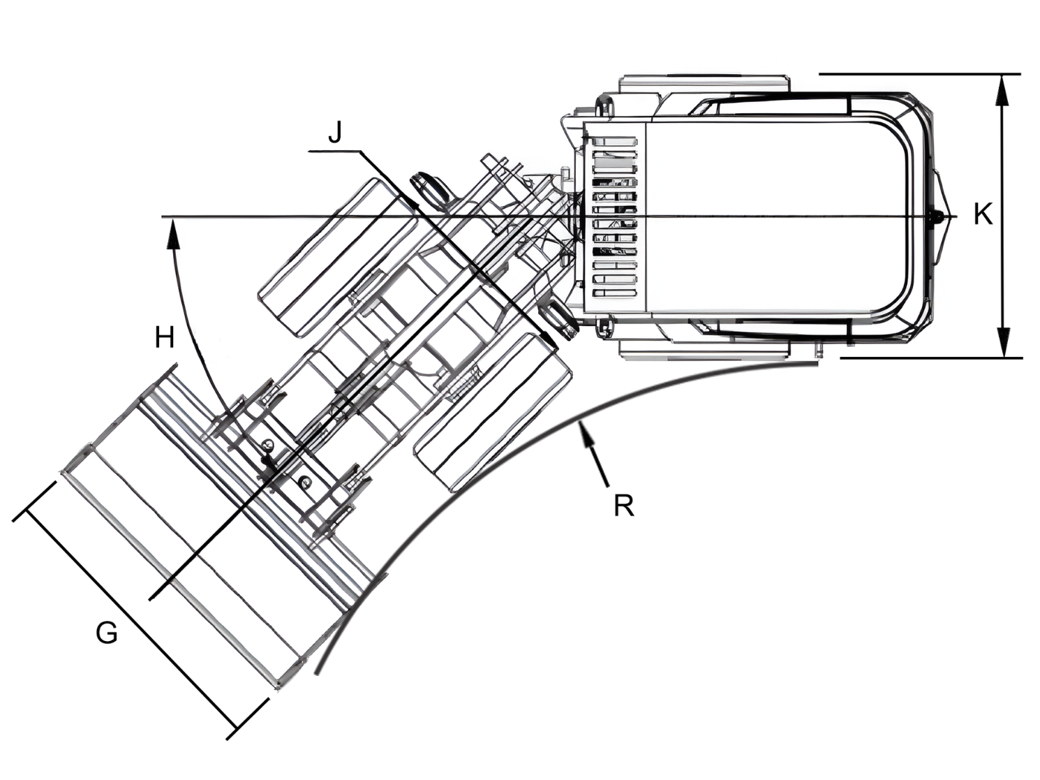 Drawing top view www.ecotrackequipment.com electric front end loader