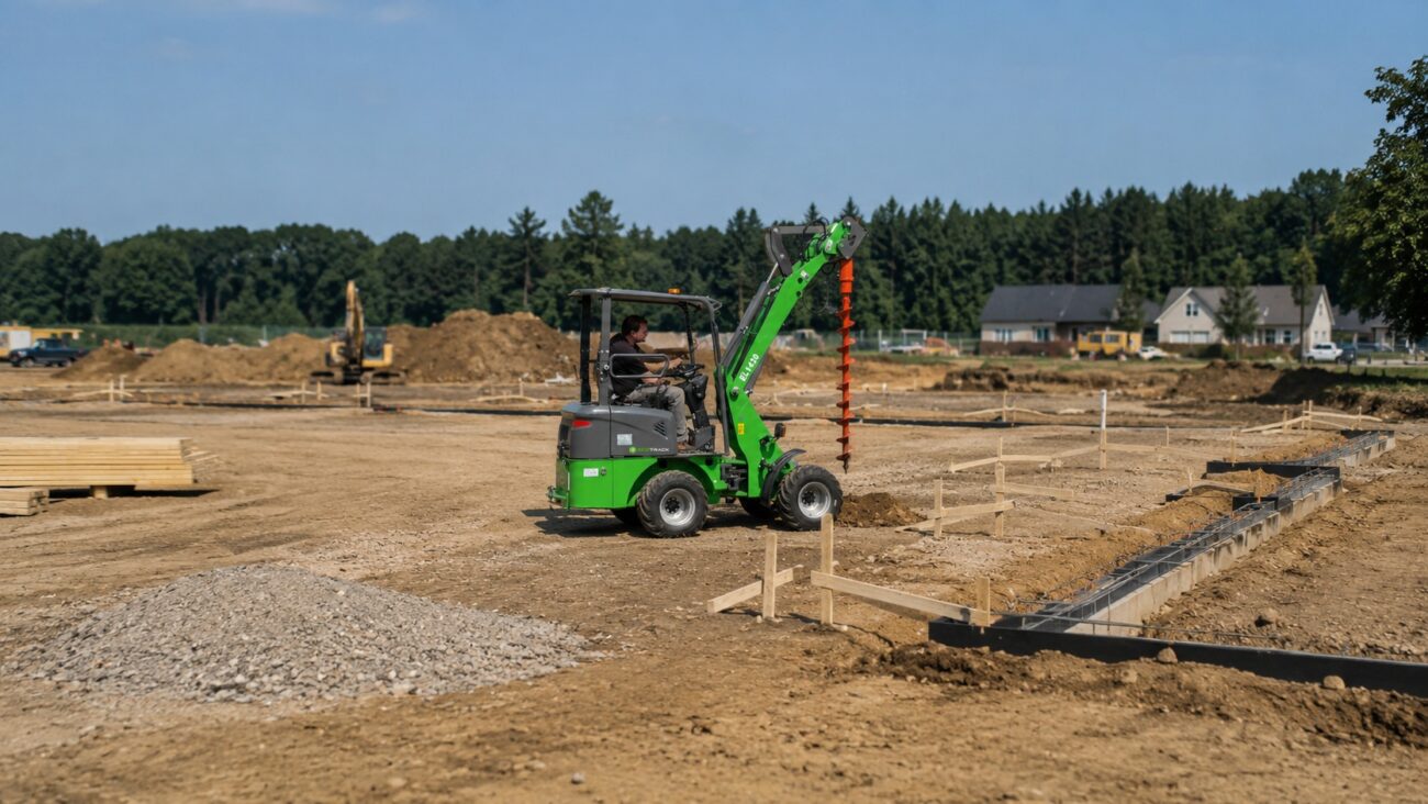 EcoTrack - Electric Front End Wheel Loader - EL 1430 - Drilling a Hole with an Auger
