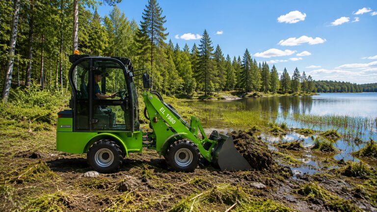 EcoTrack - Electric Articulating Front End Wheel Loader - EL1980 - Bucket Capacity 1980 lbs - Working in the Bush